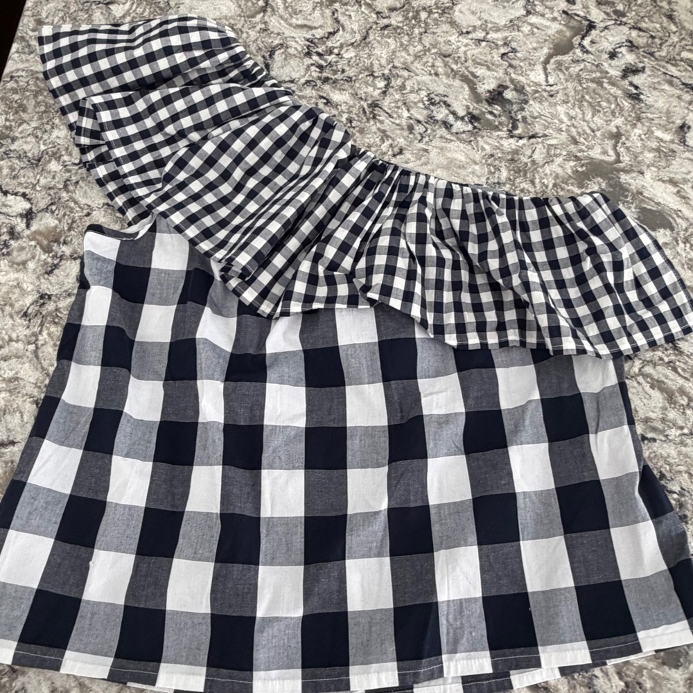 NEW J. Crew Gingham One Shoulder Ruffle Top Black White Cotton Stretch 12 NWT - Picture 8 of 15